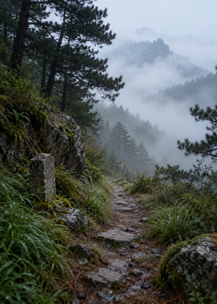 雾中的山路